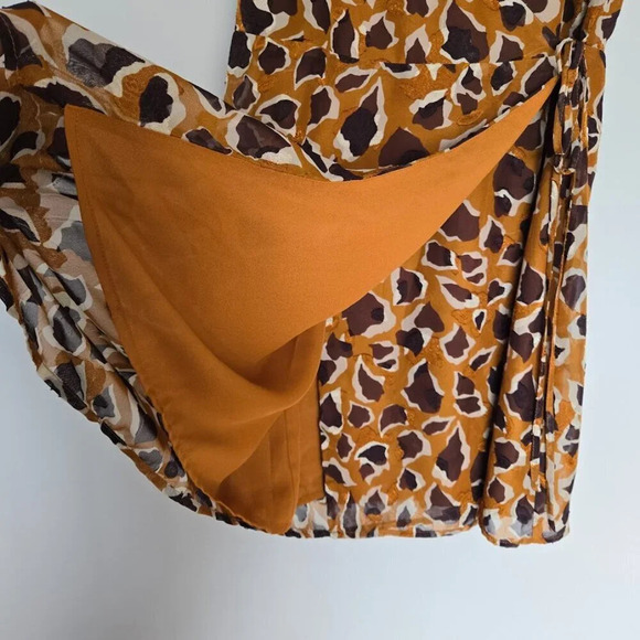 Anthropologie J.O.A. Dotted + Spotted Wrap Mini Dress Brown Multi Size L - Picture 10 of 15